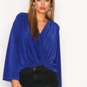 Nly Trend Glam Wide Wrap Top Pitkähihainen Paita Cobolt Blue