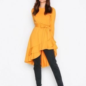 Nly Trend High Low Frill Ls Dress Pitkähihainen Mekko Mustard