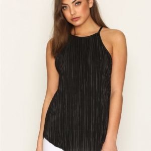 Nly Trend High Neckline Plissé Top Toppi Musta