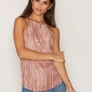 Nly Trend High Neckline Plissé Top Toppi Rose