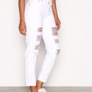 Nly Trend High Waist Destroy Denim Straight Farkut Valkoinen