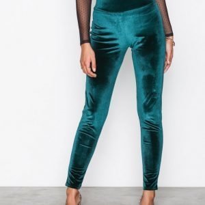 Nly Trend High Waist Velvet Legging Leggingsit Tummanvihreä