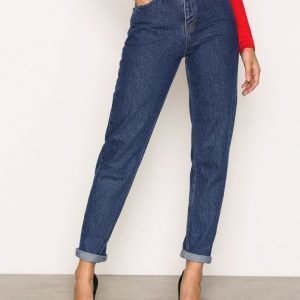 Nly Trend High Waist Vintage Denim Straight Farkut Dark Blue Denim