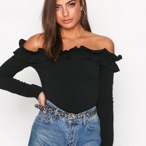 Nly Trend Jersey Frill Shoulder Top Pitkähihainen Paita Musta