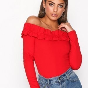 Nly Trend Jersey Frill Shoulder Top Pitkähihainen Paita Punainen