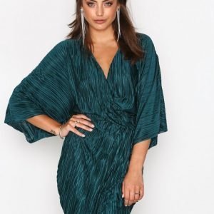 Nly Trend Knot Pleat Kimono Dress Loose Fit Mekko Tummanvihreä