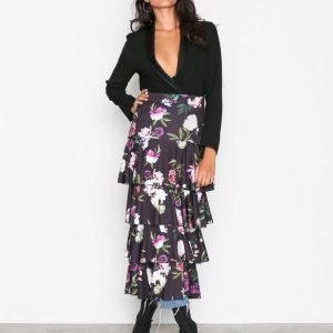 Nly Trend Layered Print Midi Skirt Midihame Musta