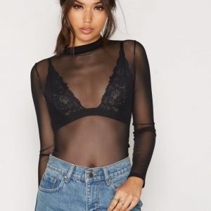 Nly Trend Light Mesh Top Pitkähihainen Paita Musta