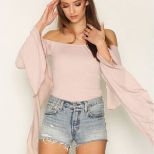 Nly Trend Long Frill Sleeve Top Pitkähihainen Paita Dusty Rose