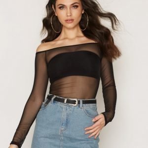 Nly Trend Mesh Off Shoulder Top Pitkähihainen Paita Musta