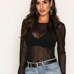 Nly Trend Mesh Rib Top Pitkähihainen Paita Musta