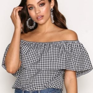 Nly Trend Off Shoulder Check Top Toppi Musta / Ruudullinen