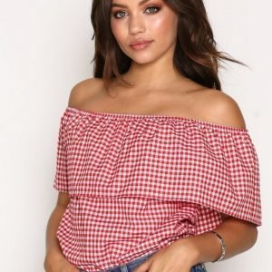 Nly Trend Off Shoulder Check Top Toppi Röd / Rutig