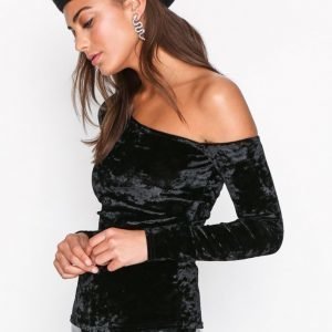 Nly Trend One Off Velvet Top Pitkähihainen Paita Musta