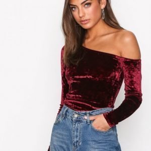 Nly Trend One Off Velvet Top Pitkähihainen Paita Viininpunainen