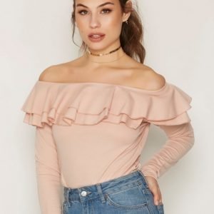 Nly Trend One Shoulder Frill Top Pitkähihainen Paita Dusty Rose