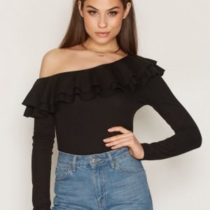 Nly Trend One Shoulder Frill Top Pitkähihainen Paita Musta