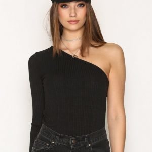 Nly Trend One Shoulder Rib Top Pitkähihainen Paita Musta