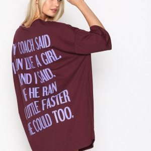 Nly Trend Oversized Print Tee T-Paita Burgundy