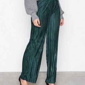 Nly Trend Pleated Wide Pants Housut Tummanvihreä