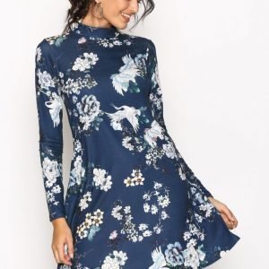 Nly Trend Print Swing Dress Skater Mekko Navy