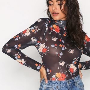 Nly Trend Printed Mesh Top Pitkähihainen Paita Flowers