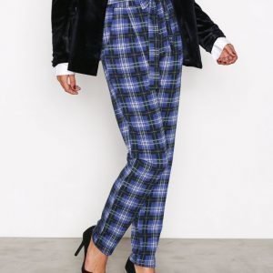 Nly Trend Printed Tie Pants Housut Vihreä / Ruudullinen