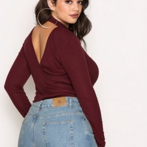 Nly Trend Rib Open Back Polo Pitkähihainen Paita Burgundy