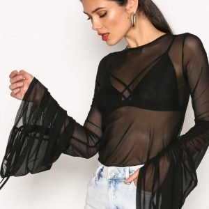 Nly Trend Rouched Knot Mesh Top Pitkähihainen Paita Musta