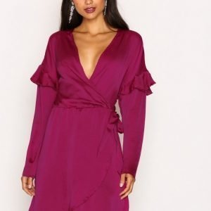 Nly Trend Satin Frill Wrap Dress Skater Mekko Fuchsia