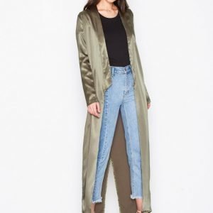 Nly Trend Satin Long Jacket Pitkä Takki Khaki