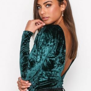 Nly Trend Scoop Back Velvet Body Pitkähihainen Paita Vihreä