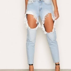 Nly Trend Sharkbite Mom Jeans Straight Farkut Sininen