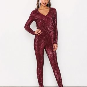 Nly Trend Shine Bright Jumpsuit Burgundy