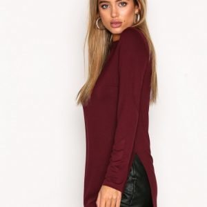 Nly Trend Side Slit Top Pitkähihainen Paita Burgundy