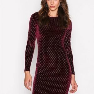 Nly Trend Sparkle Dot Velvet Dress Kotelomekko Burgundy