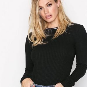 Nly Trend Stripe Rib Top Pitkähihainen Paita Musta