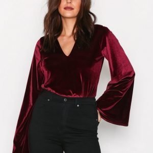 Nly Trend V Drop Wide Velvet Top Pitkähihainen Paita Wine