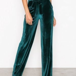 Nly Trend Wide Dressed Velvet Pants Housut Dark Green