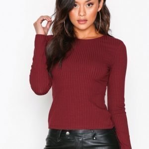 Nly Trend Wide Rib Top Pitkähihainen Paita Burgundy