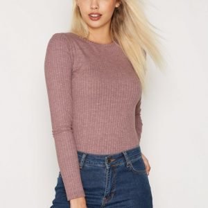 Nly Trend Wide Rib Top Pitkähihainen Paita Dark Rose