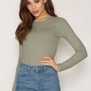 Nly Trend Wide Rib Top Pitkähihainen Paita Khaki