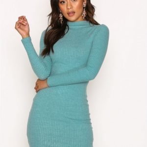 Nly Trend Wide Rib Turtleneck Dress Kotelomekko Teal