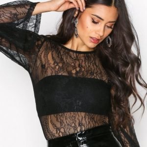 Nly Trend Wide Sleeve Lace Top Pitkähihainen Paita Musta