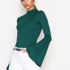 Nly Trend Wide Sleeve Polo Top Pitkähihainen Paita Tummanvihreä