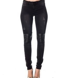 Noisy may Lucy NW Slim PU Knee Patch Jeans Black