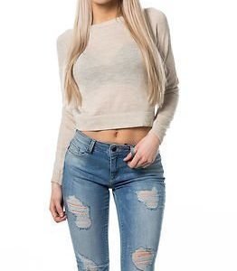 Noisy may Pilou Cropped O-Neck Knit Top Snow White
