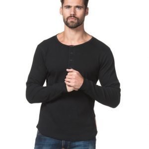 Nudie Jeans LS Henley Rib Black