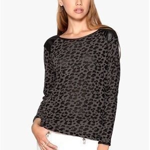 ONLY Leopard L/S Pullover Dark Grey Melange