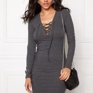 ONLY Rikki L/S Lace Up Dress Dark Grey Melange